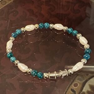Elegant Blue and White Beaded Bracelet
